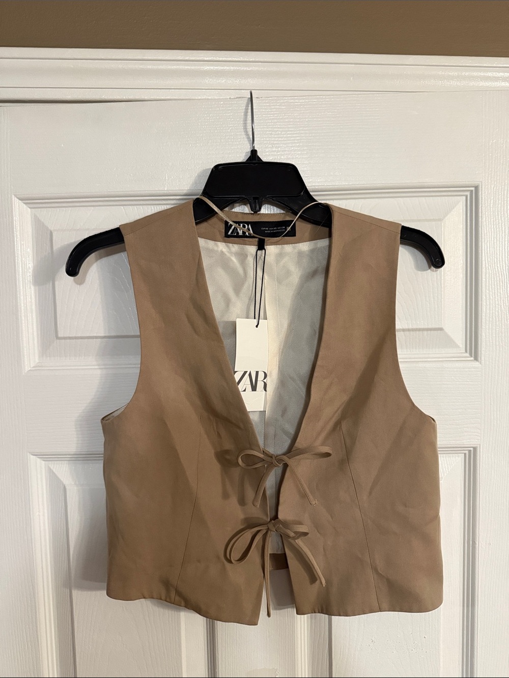 Zara Beige Tie-Front Suede Vest